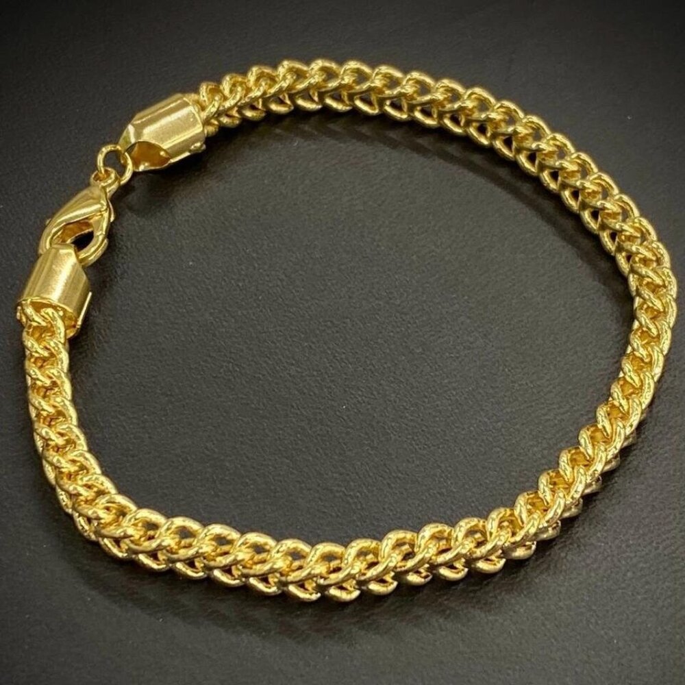 Pulsera de Oro Laminado Para Hombre 14K Mens Jewelry Franco Link Bracelet 8"